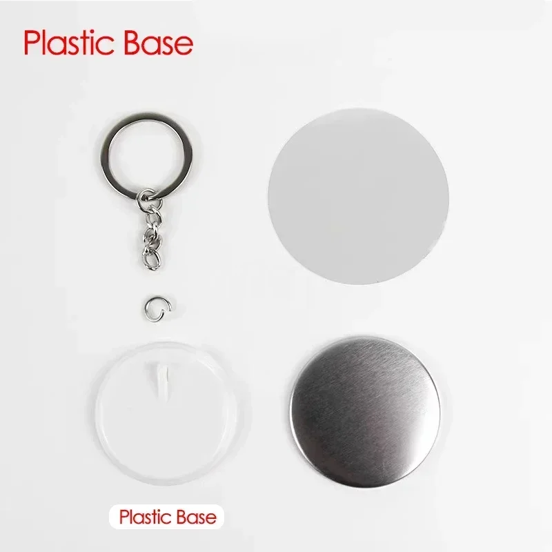 100PCS 44mm 58mm Keychains Badge Making Parts Metal/Plastic Base Blank Key Chians Key Ring Badge Button DIY Materials