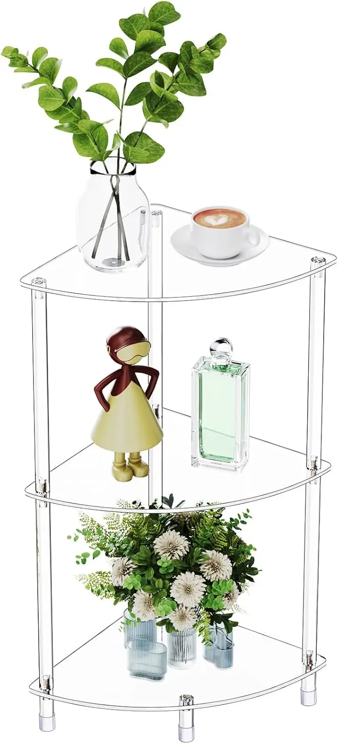 

Прозрачный акриловый приставной столик, 3-ярусная угловая полка для небольших помещений