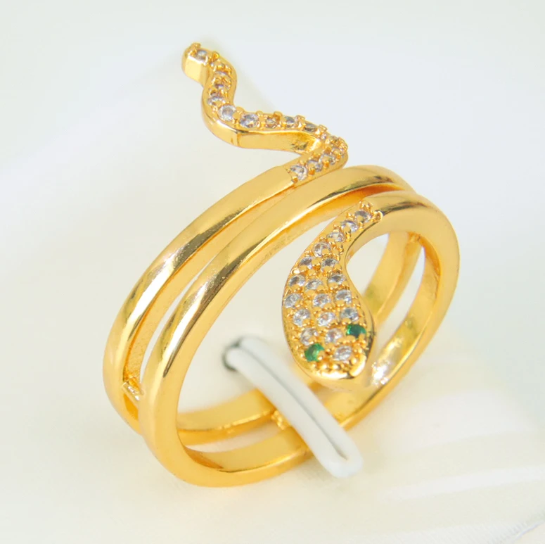Hip-Hop Zirkonia Offene Schlangenringe 21k Vergoldet Arabische Mode CZ Tier-Ring Italienischer Damen Event Party Punk Schmuck Geschenke – Detail 11