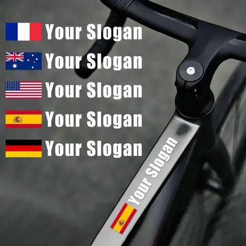 4PCS Custom Flag & Name Bicycle Stickers Waterproof High-quality for Bike Frame Top Tube Helmet Motorcycle and Skateboard Vinyl
