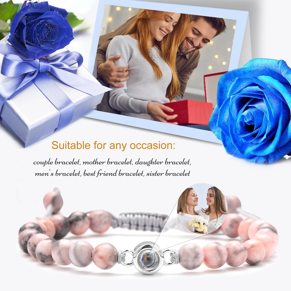 Personalized Stainless Steel Personalized Bracelet Personalized Stainless Steel Projection Photo Custom Family Pet Photo Couple