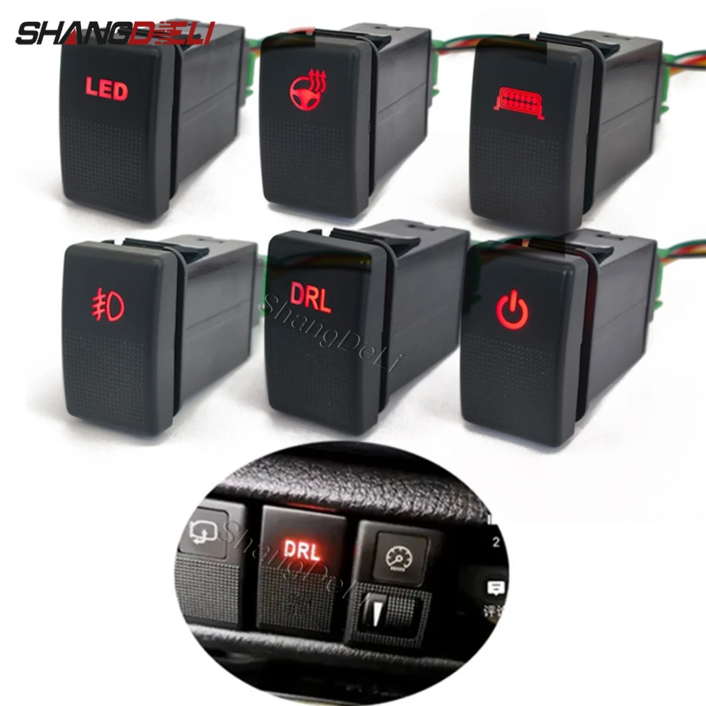 1PC Red LED Light Power On Off Daytime Running DRL Steering Wheel Heat Switch Button For Mazda 5 For Mazda 6 Parts