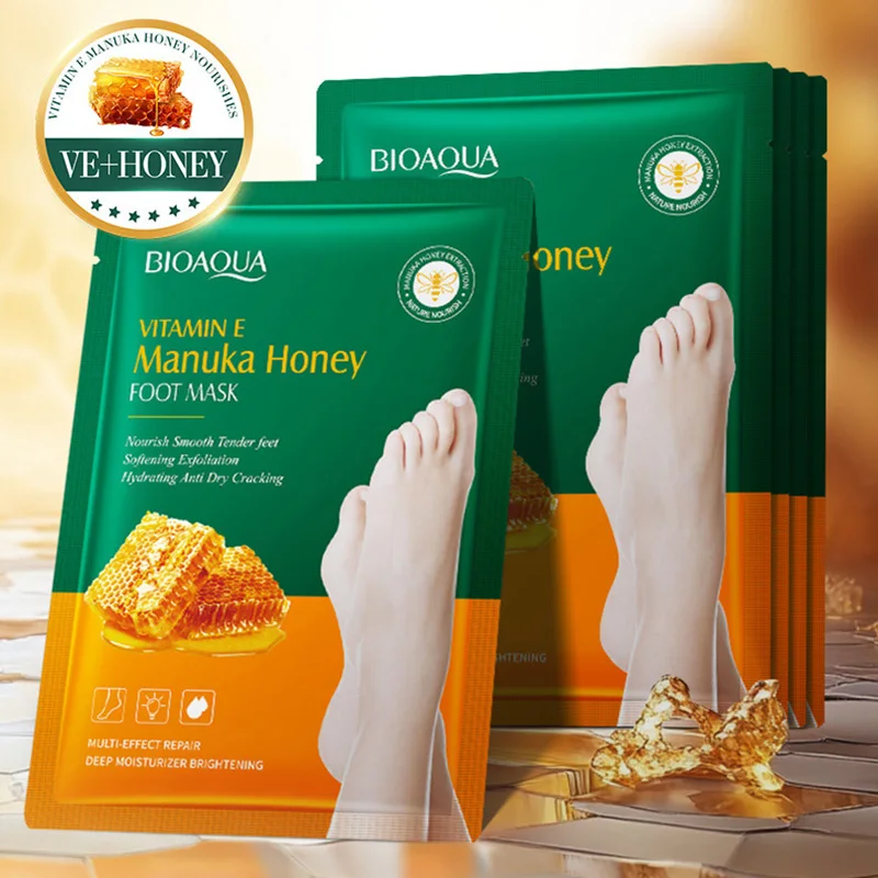 10 Pairs BIOAQUA Honey Exfoliating Foot Mask Feet Pedicure Remove Dead Skin Moisturizing Foot Exfoliator Feet Masks Skin Care