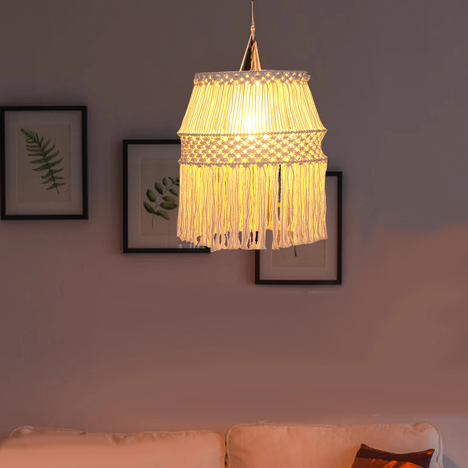 Handmade Macrame Light Shade Chandeliers Hanging Light Cover Light Shade Macrame Woven Tapestry Boho Chic Home Room Decoration