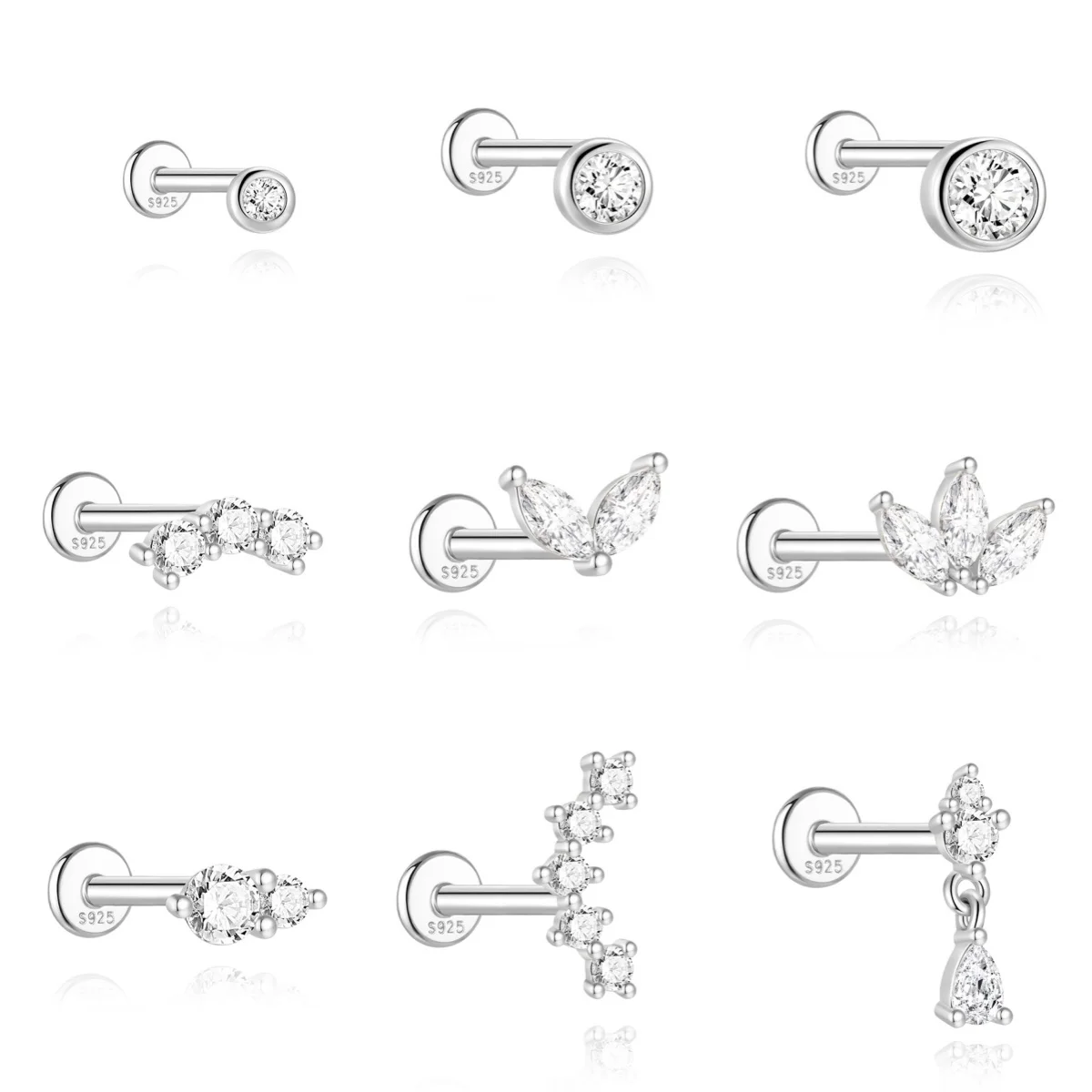 

BOAKO 925 Sterling Silver Moissanite 2/3/4mm Round For Woman 1 Piece geometric Piercing Earrings Party Wedding Fine Jewelry