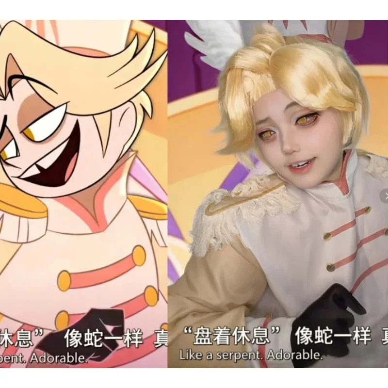 

Euro 7 Cos Angel Commander Abel Cosplay Costume Hazbin Hotel Gold Button Hoodie Full Set with Printed Drawstring for Men Ha 【【【2