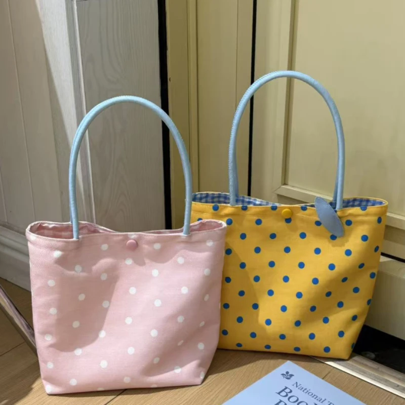 Korean Polka Dot Nylon Canvas Handbag, Cute Casual Soft Lightweight Women Underarm Shoulder Bag,Work Travel Commute Purse