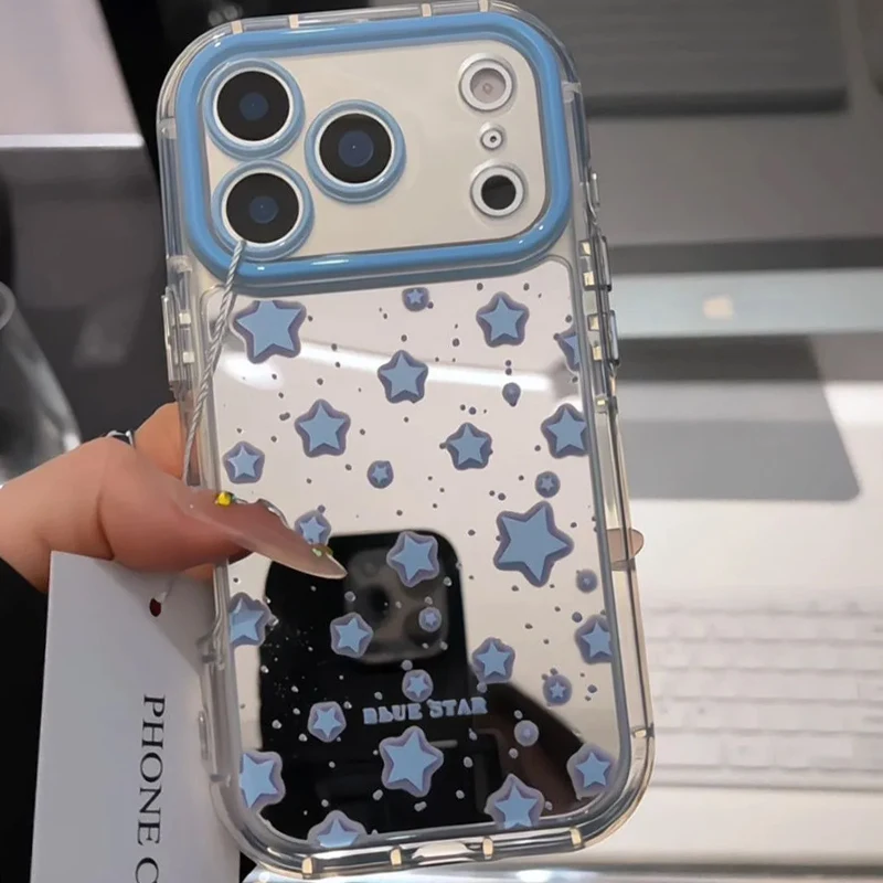 Full Screen Blue Stars Makeup Mirror Phone Case For iPhone 18 17 16 15 14 13 12 11 Pro XR XS Max 7 8 Plus 17air Shockproof Cover - view 5