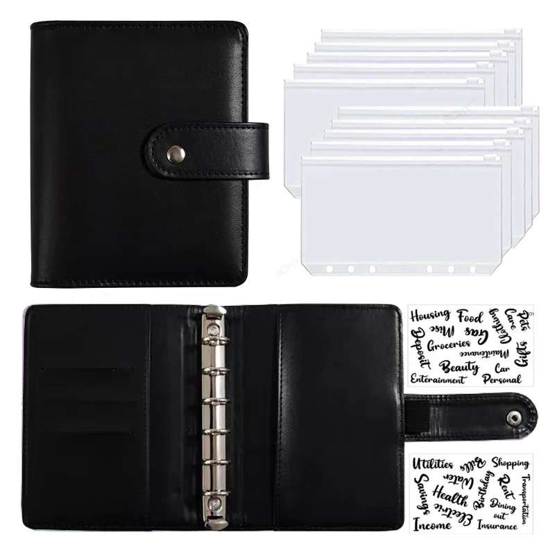 

A7 PU Leather Budget Binder Notebook Cash Envelopes System Set with Binder Pockets For Money Budgets Saving Bill Organizer Gifts