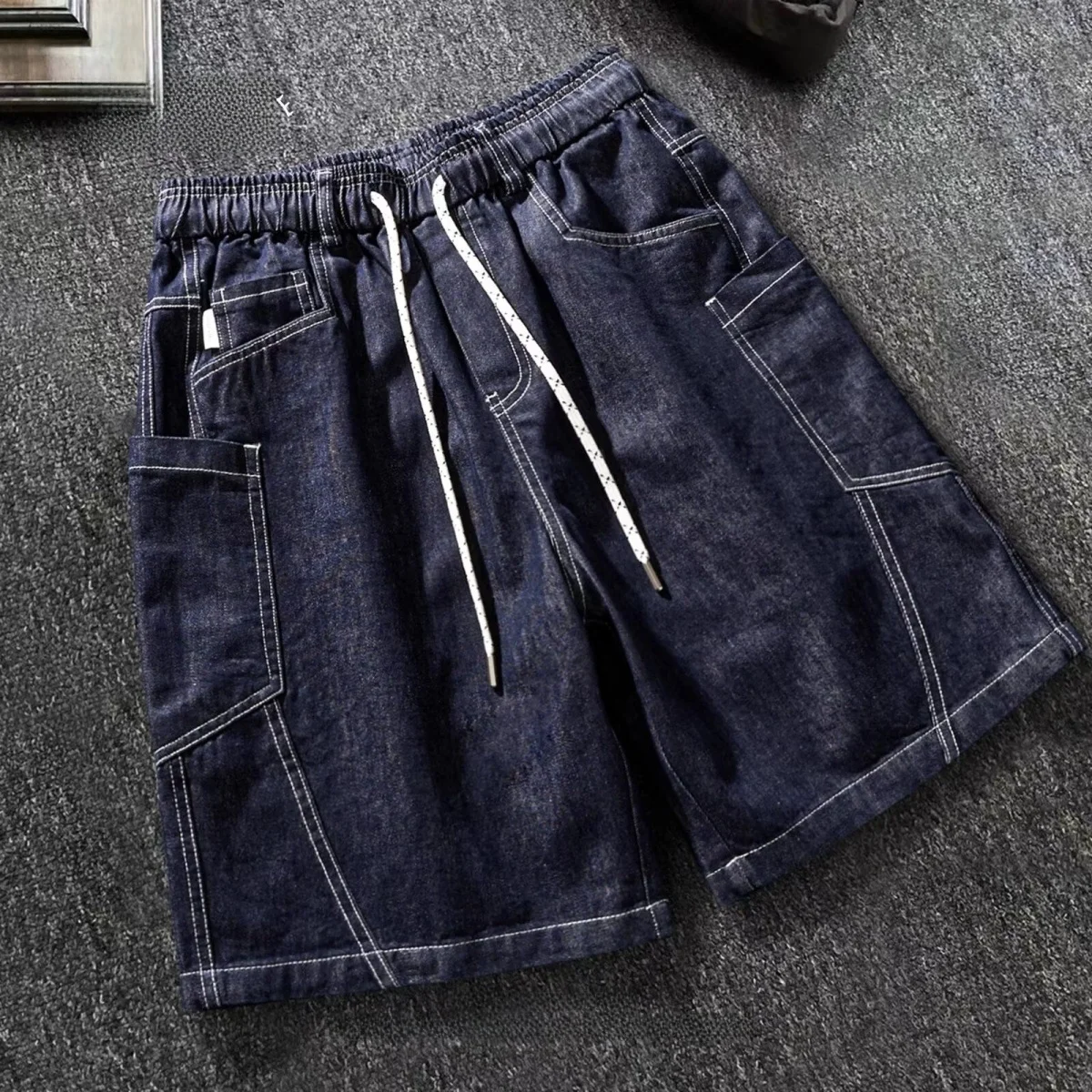 

Japanese Style Men's Denim Shorts Casual Retro Washed Workwear Drawstring Five-Pointed Fashionable And Handsome