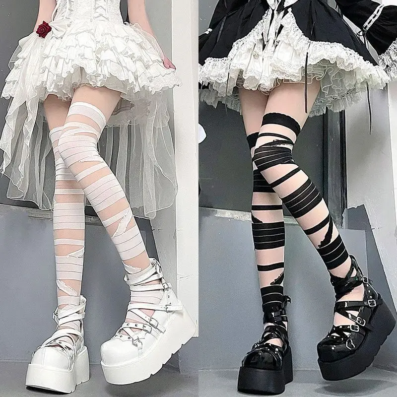 

Summer Thin Soft Girl Sexy Cross Bandage JK Calf Socks Sweet Cool Spicy Girl Sen Series Long Tube Knee High Stockings