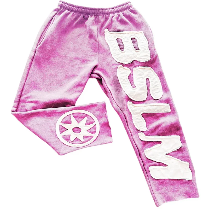 Outono inverno nova moda americana rua calças masculinas casal cintura elástica roupas esportivas carta remendo solto casual calças femininas