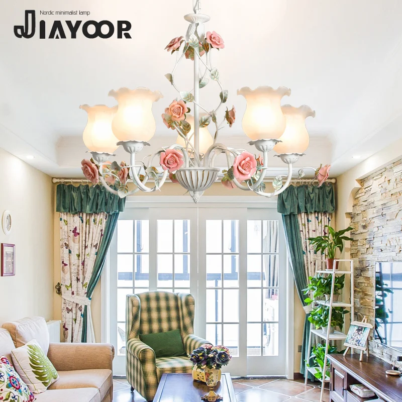 

French Countryside LED Pendant Light Home Decoration Living Room Bedroom Kitchen Garden Rose Flower Grass Lighting Fixtures