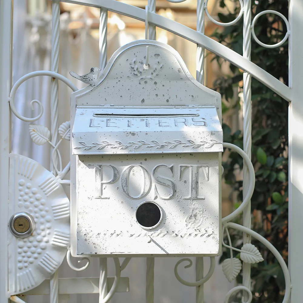 

White wrought iron mailbox mailbox country storage box tabletop furnishings home decoration garden groceries