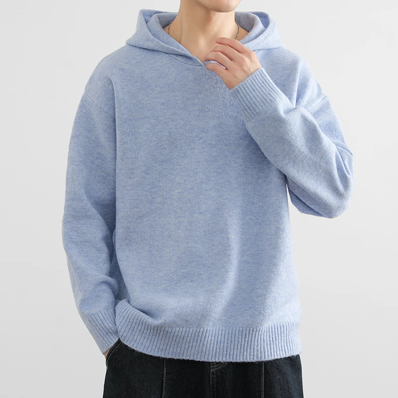 

Мужской свободный вязаный свитер-бини однотонного цвета, повседневный, из смесового полиэстера, с длинными рукавами, базового кроя, осенняя мода