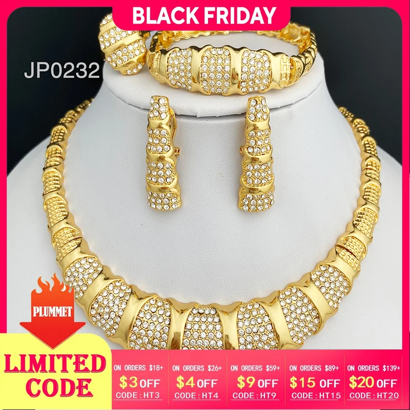 

Dubai Jewelry Set For Women 18K Gold Plated Luxury Necklace Earrings Bracelet And Ring Set Jewelry For Wedding Party Trending