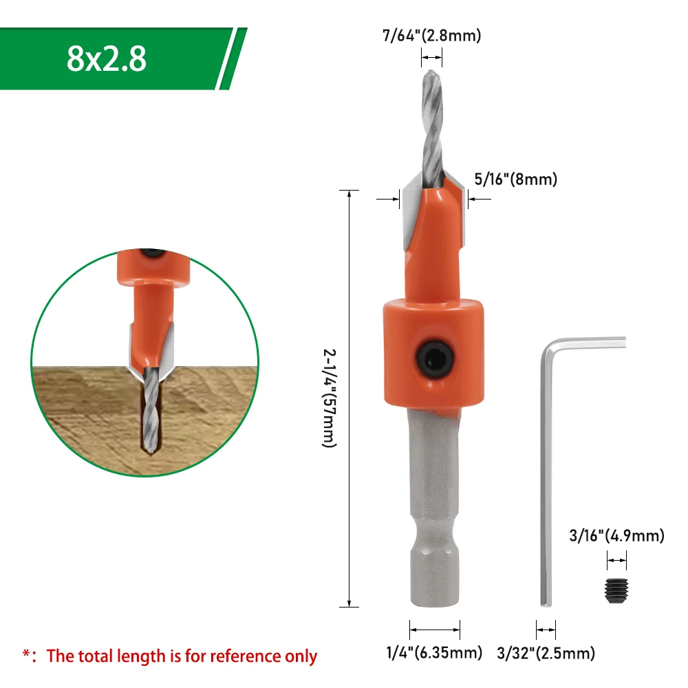 LAVIE 1 Stück 8 mm und 10 mm Senkbohrer mit Sechskantschaft, Fasenwerkzeug für die Holzbearbeitung, 1/4 Zoll Sechskantantrieb für Holz, MDF, Weichholz, CH339D – Detail 8