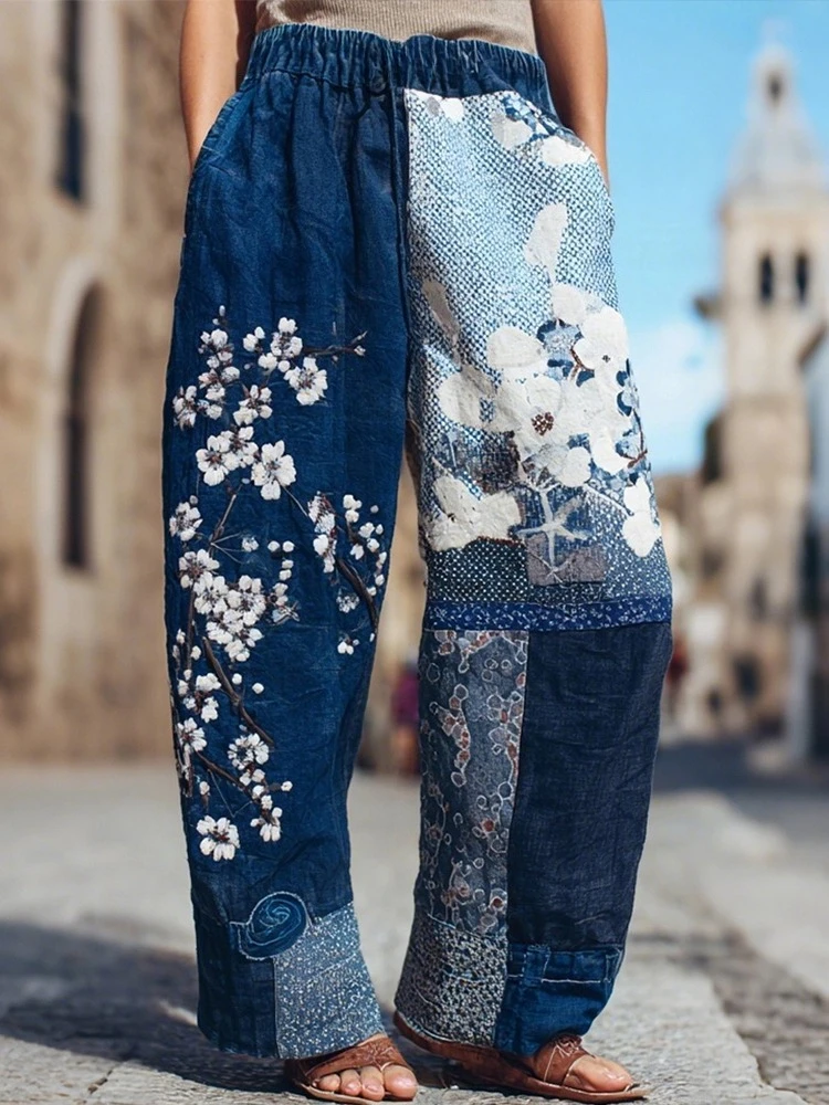 2026 Sommer Mode Neuer Stil Böhmische Wellenblumen-Optik 3D-gedruckte lockere Straight-Leg-Hose für Streetwear, Sport und Freizeit – Detail 5