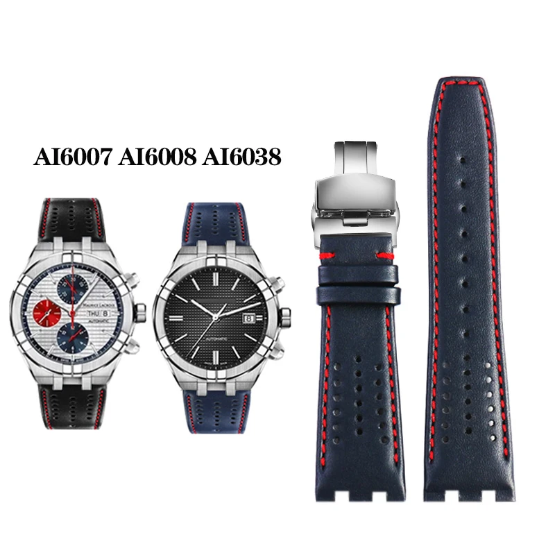 

For MAURICE LACROIX AIKON Watch AI6007 AI6008 AI6038 AI6058 Quick Release Steel End Link Breathable Leather Strap Watchband