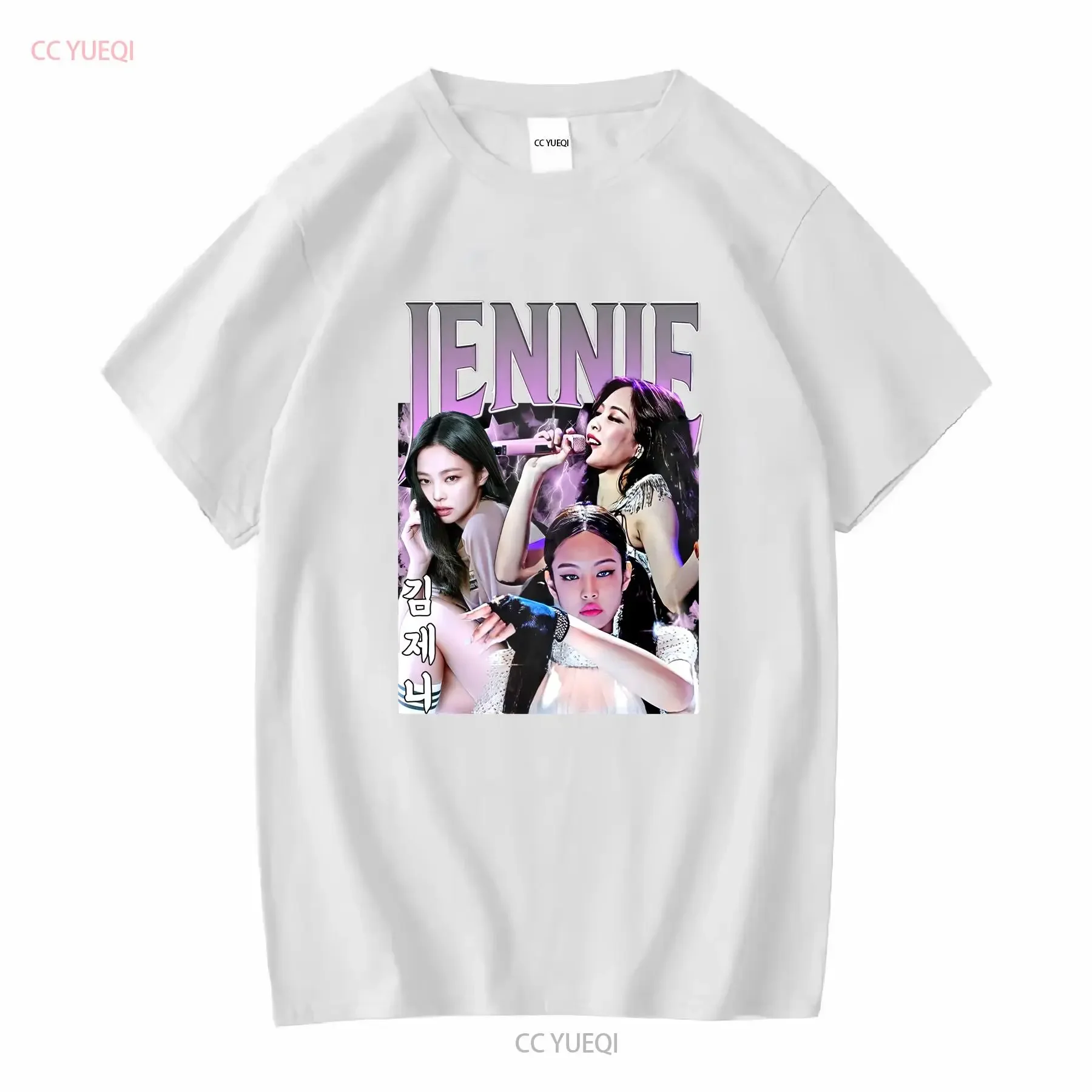 تي شيرت جيني محدود كيم كبير الحجم SweaT BPC19 بأكمام طويلة أو قصيرة عتيقة مغسولة ملابس خروج مريحة