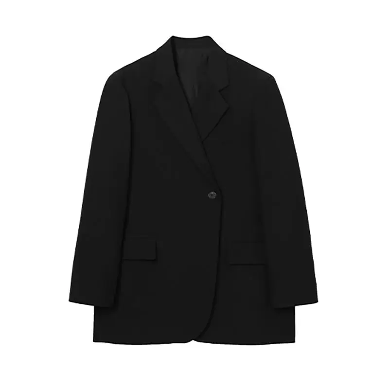 Blazer negro de gran tamaño para mujer, traje elegante coreano, abrigo de oficina para mujer, ropa de manga larga con botones, chaquetas de marca de