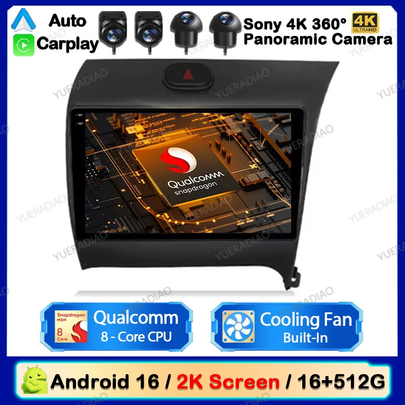 Android 16 Autoradio Qualcomm für Kia K3 Cerato 3 2013 - 2017 Multimedia-Videoplayer 4G WIFI GPS NAVI Carplay Auto-Headunit BT
