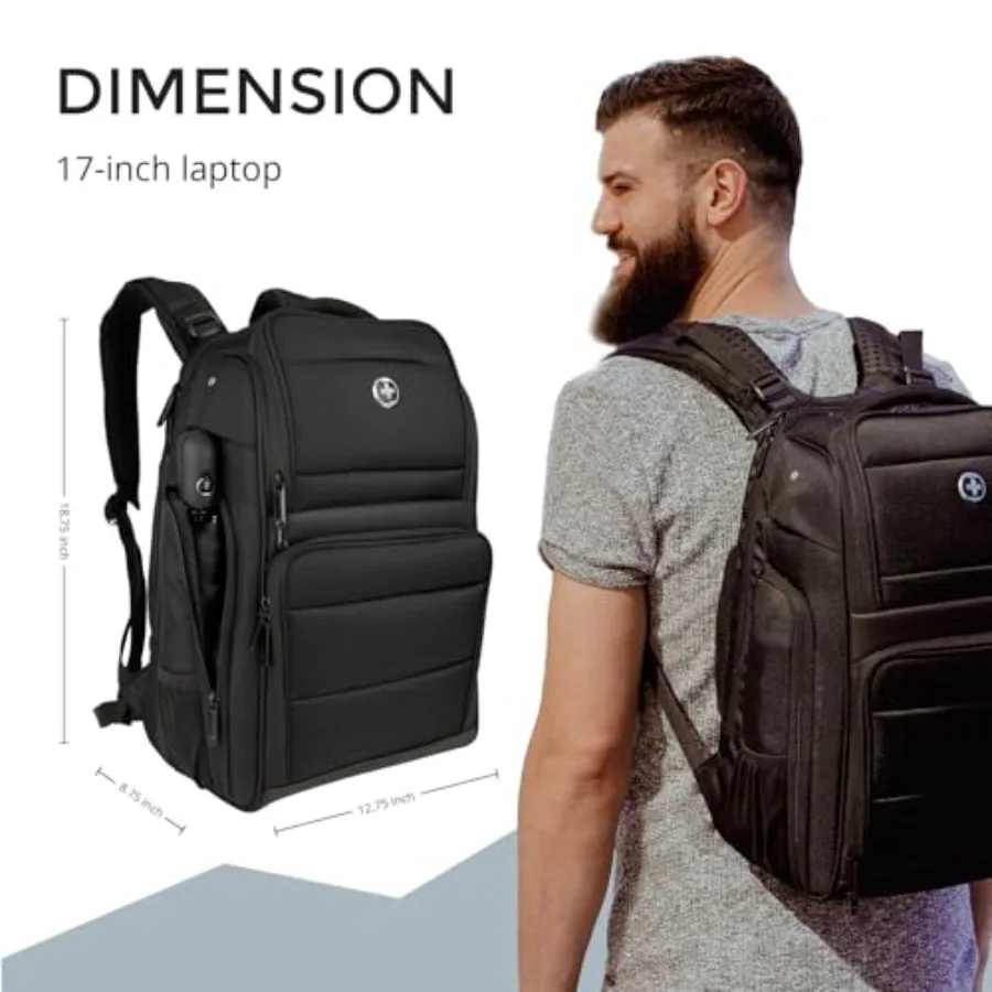 حقيبة ظهر للأعمال بتصميم Swissdigital للتدليك للرجال مع منفذ شحن USB بسعة كبيرة وطارد للماء وظهر الكمبيوتر #3