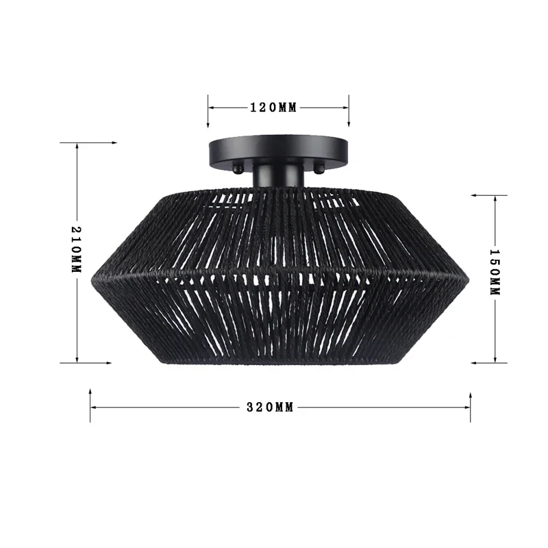 

Vine Woven Ceiling Lamp Retro Black Woven Lamp Silent Corridor Bedroom Vine Woven Ceiling Light