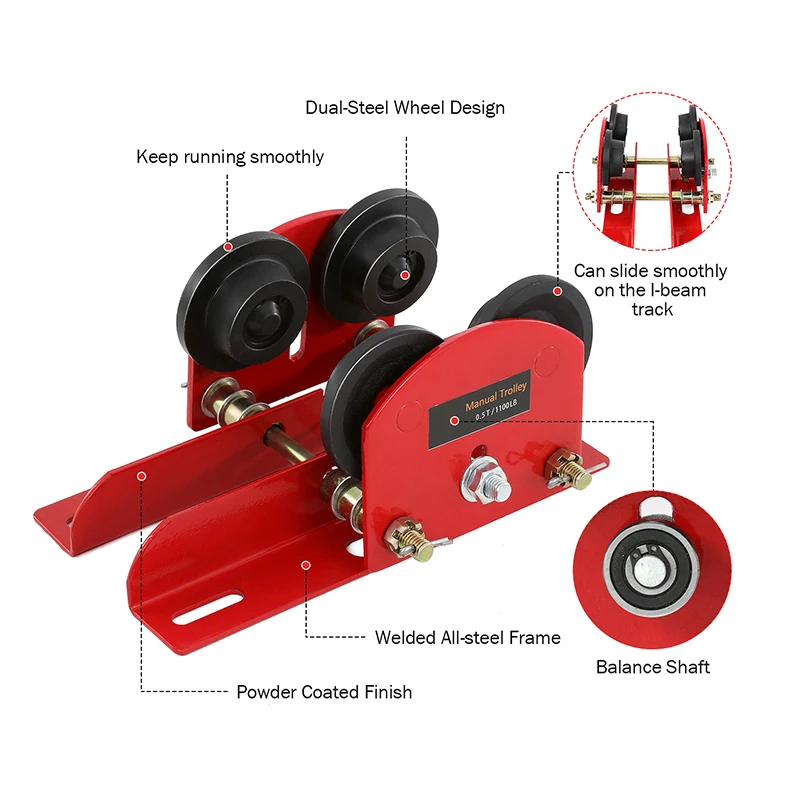 Lifting Crane Accessories Hand-carrying Cart Manual Trolley 4/6 Pulleys For PA200 PA250 A300 PA400 PA500 Material Handling Tools