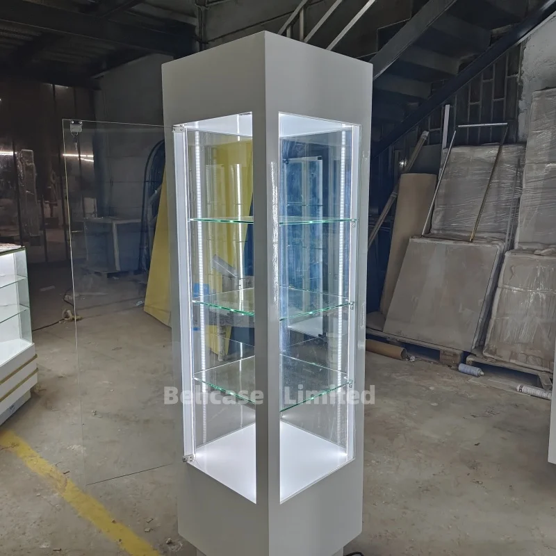 custom，High Quality Jewelry Showcase Glass Display Cabinet Tower Retail Shop Full Glass Vitrine Display Showcase