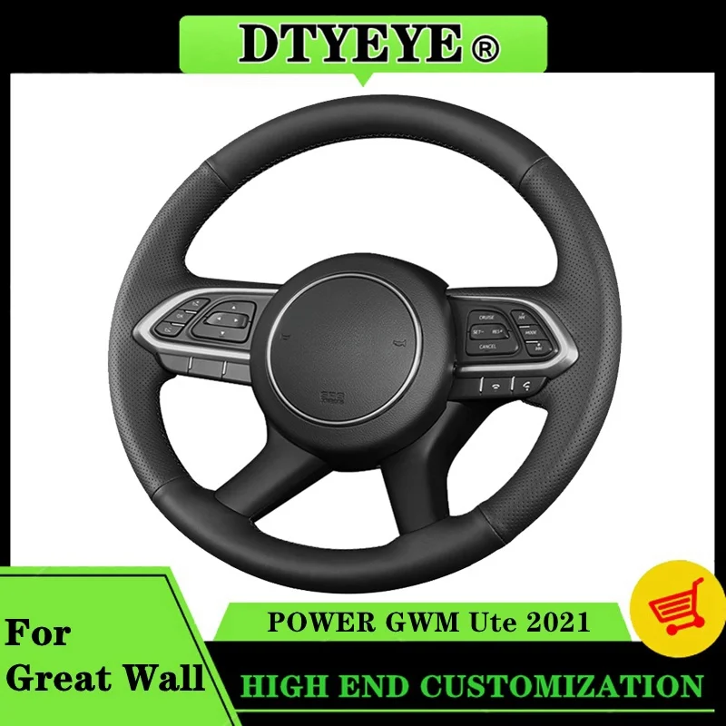 Car Steering Wheel Cover For GREAT WALL POWER GWM Ute 2021 Black Genuine Leather DIY Steering Wheel Braid