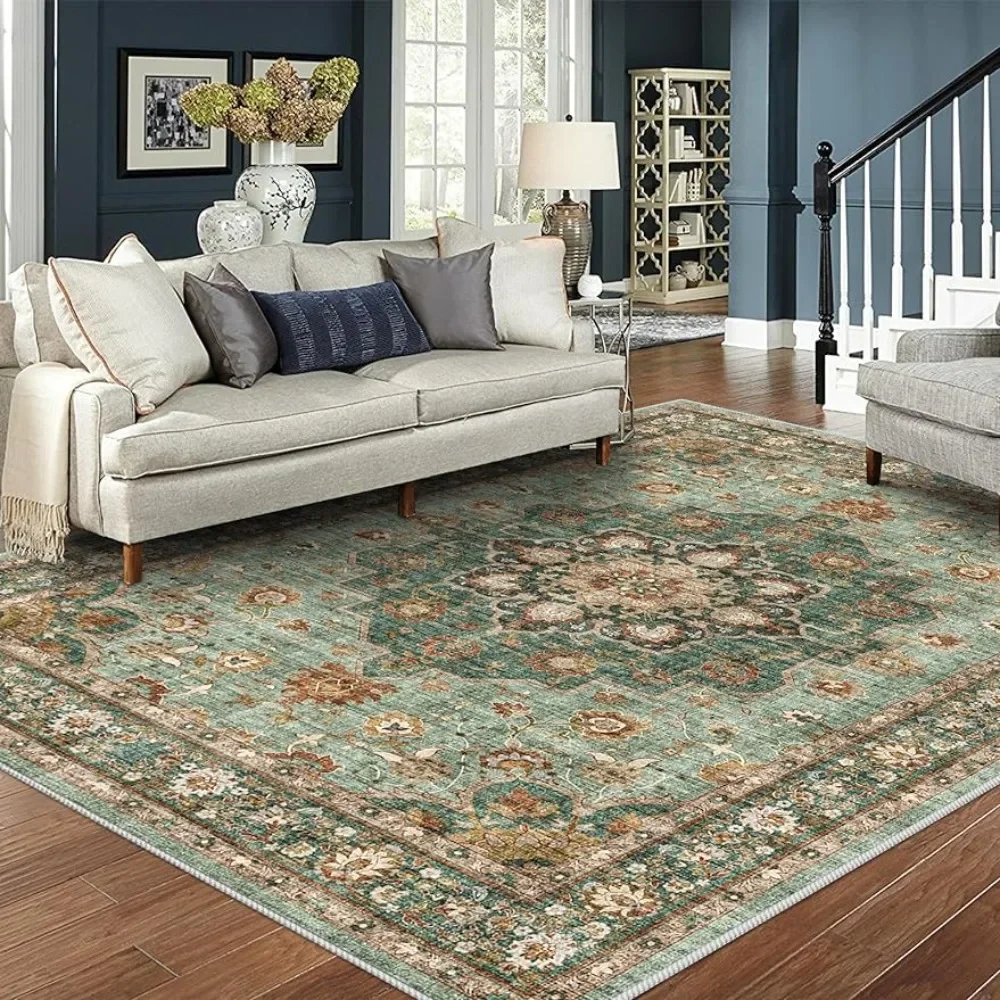 

Washable Oriental Rug - Living Room Rug Bedroom soft rug waterproof floral distressed indoor stain resistant floor carpet