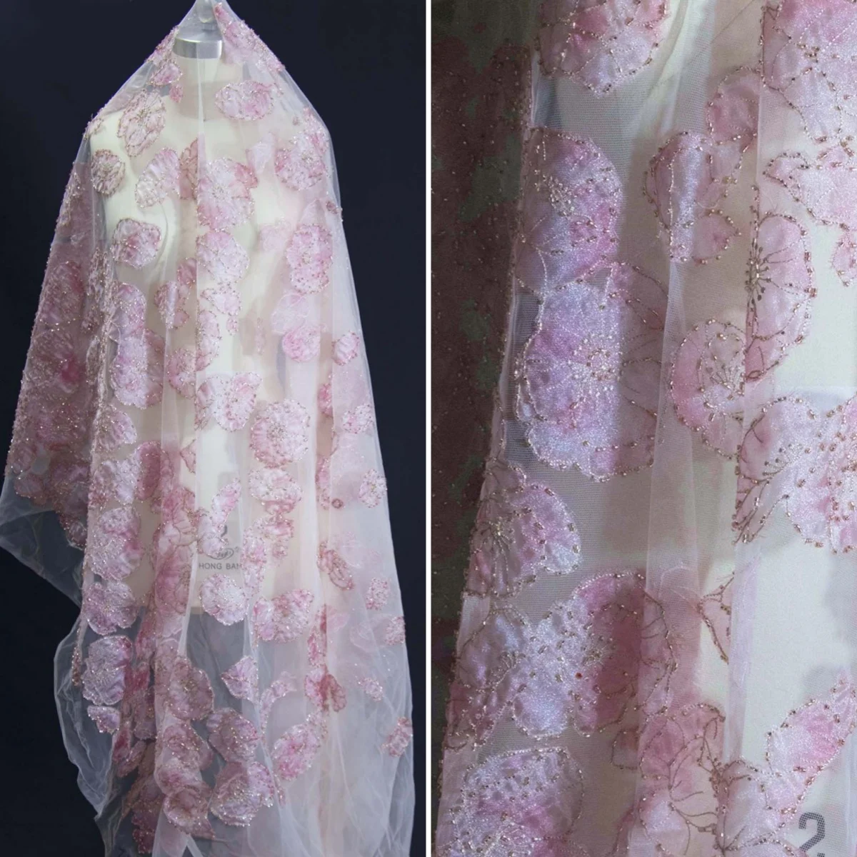 

Pink flower lace mesh organza fabric stage wedding decoration veil decoration dessert table tablecloth mesh