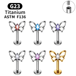 G23 Titanium Piercing Cartilage Tragus Lobe Helix Conch Butterfly Stud Earring 16G Zircon Internal Thread Ear Studs Body Jewelry