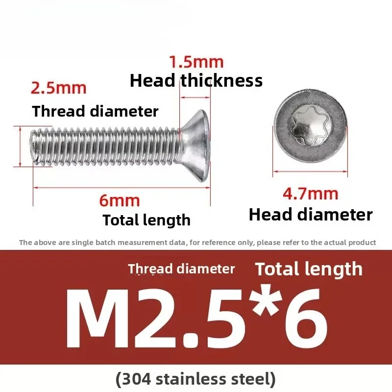 

1/50pcs M2 M2.5 M3 M4 M5 M6 M8 304 A2 Stainless Steel Six Lobe Torx Head Flat Countersunk Screw Bolt L=3-80mm Torx 4MM Bolt