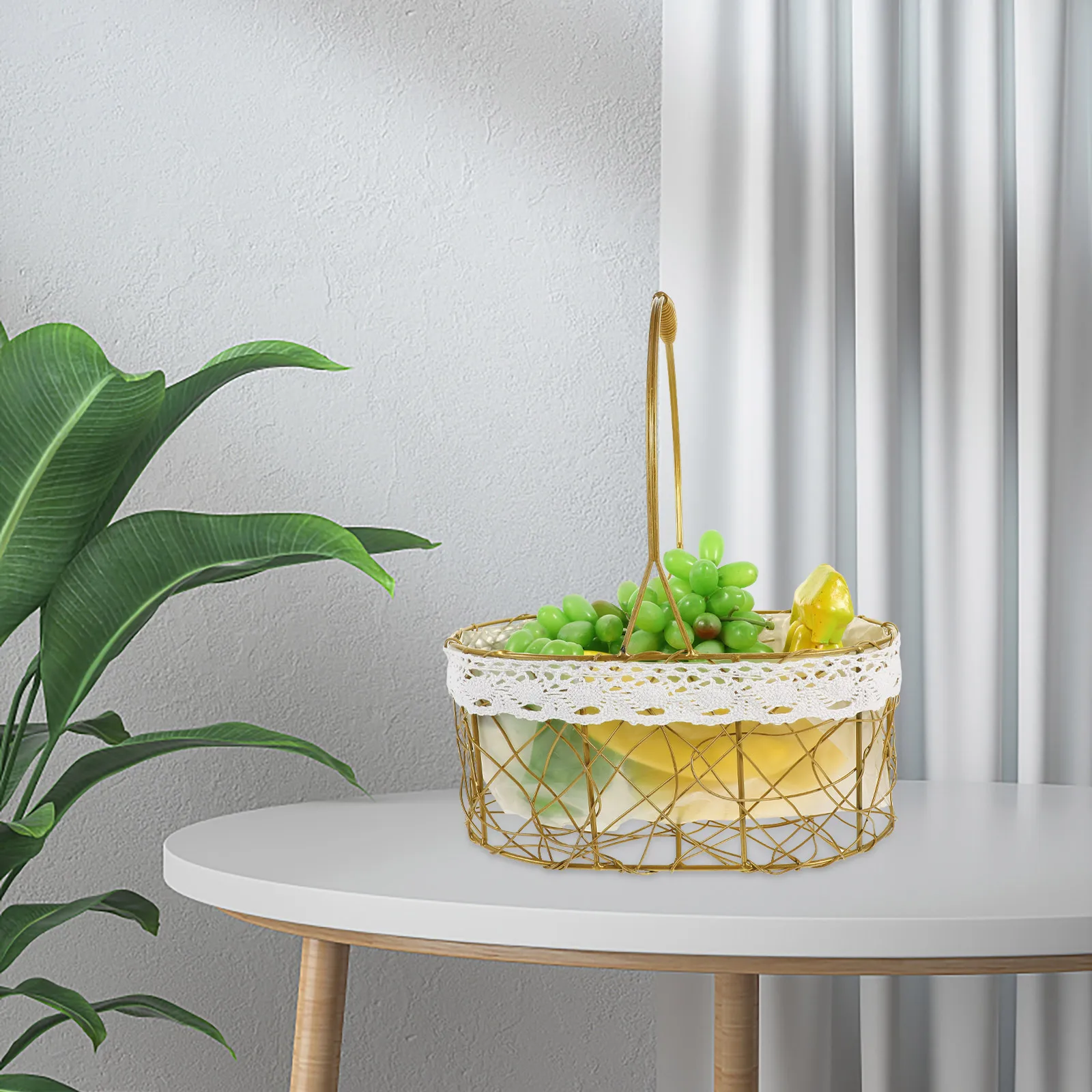

Picnic Fruit H Basket Wire Home Storage Serving Dessert Farmhouse St Bread Snack Food Container Metal Kitchen Living Room H