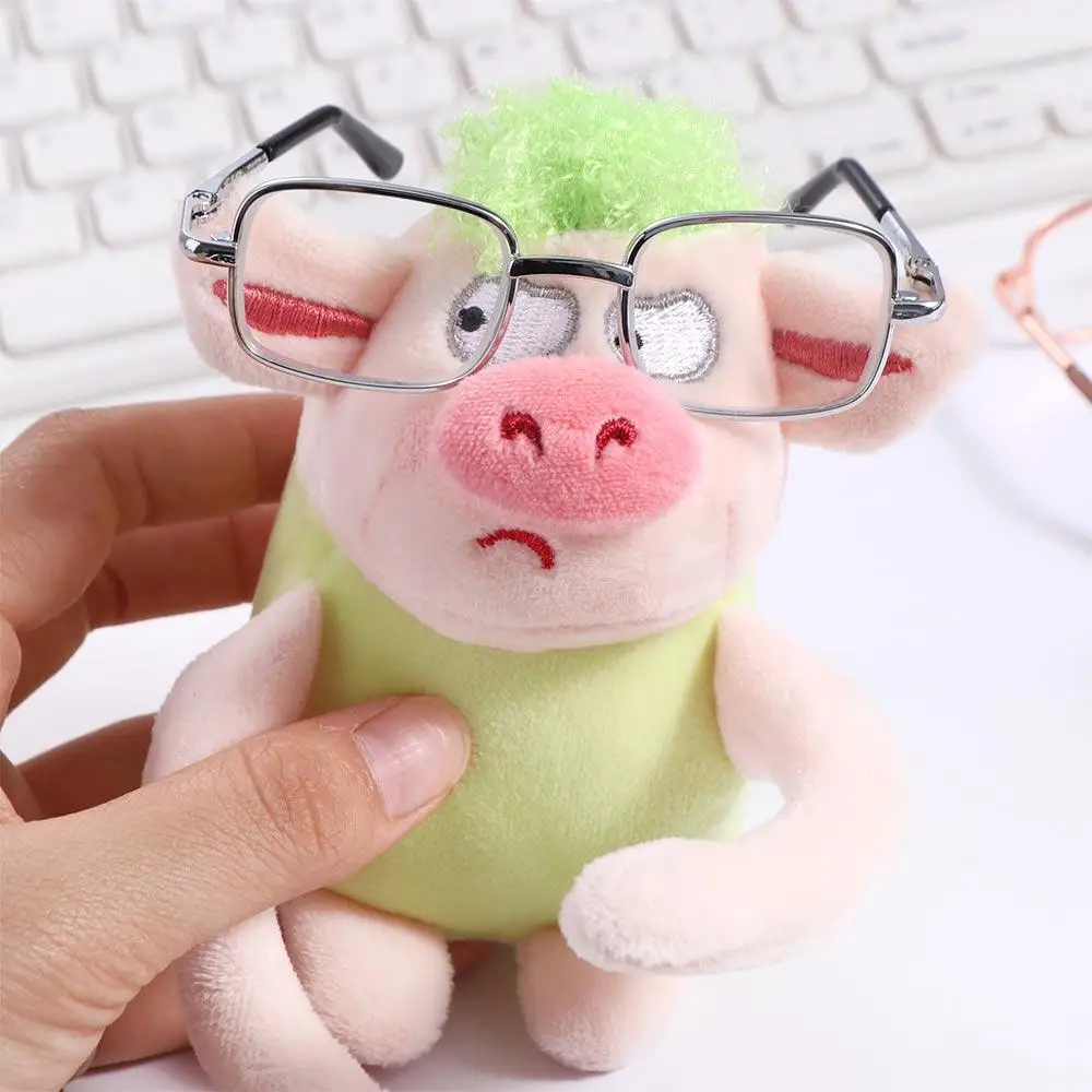 Okulary dla lalek bawełnianych w stylu preppy, 8,5 cm, urocze kwadratowe okulary dla lalek bawełnianych, srebrne okulary dla pluszaków kawaii idol, do zabawy w dom.