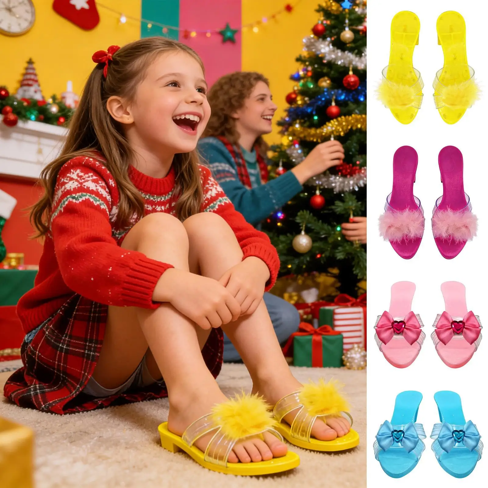 รองเท้าเจ้าหญิงสำหรับแต่งตัวเล่นบทบาทสมมติ รองเท้าคริสตัล คอสเพลย์ รองเท้าส้นสูง สำหรับการแสดงบนเวที การแสดงโรงเรียน และงานธีมต่างๆ