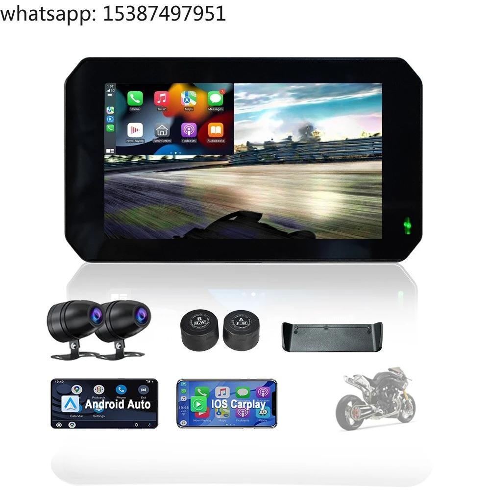 For Portable Universal DVR Wireless Carplay Android Auto Display Screen Bike Carplay Tpms