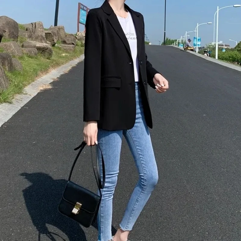 Frauen Blazer Frühling Herbst Blazer Jacke solide lässig Langarm Mantel lose einreihige Anzug Mantel schwarze Frauen Kleidung neu