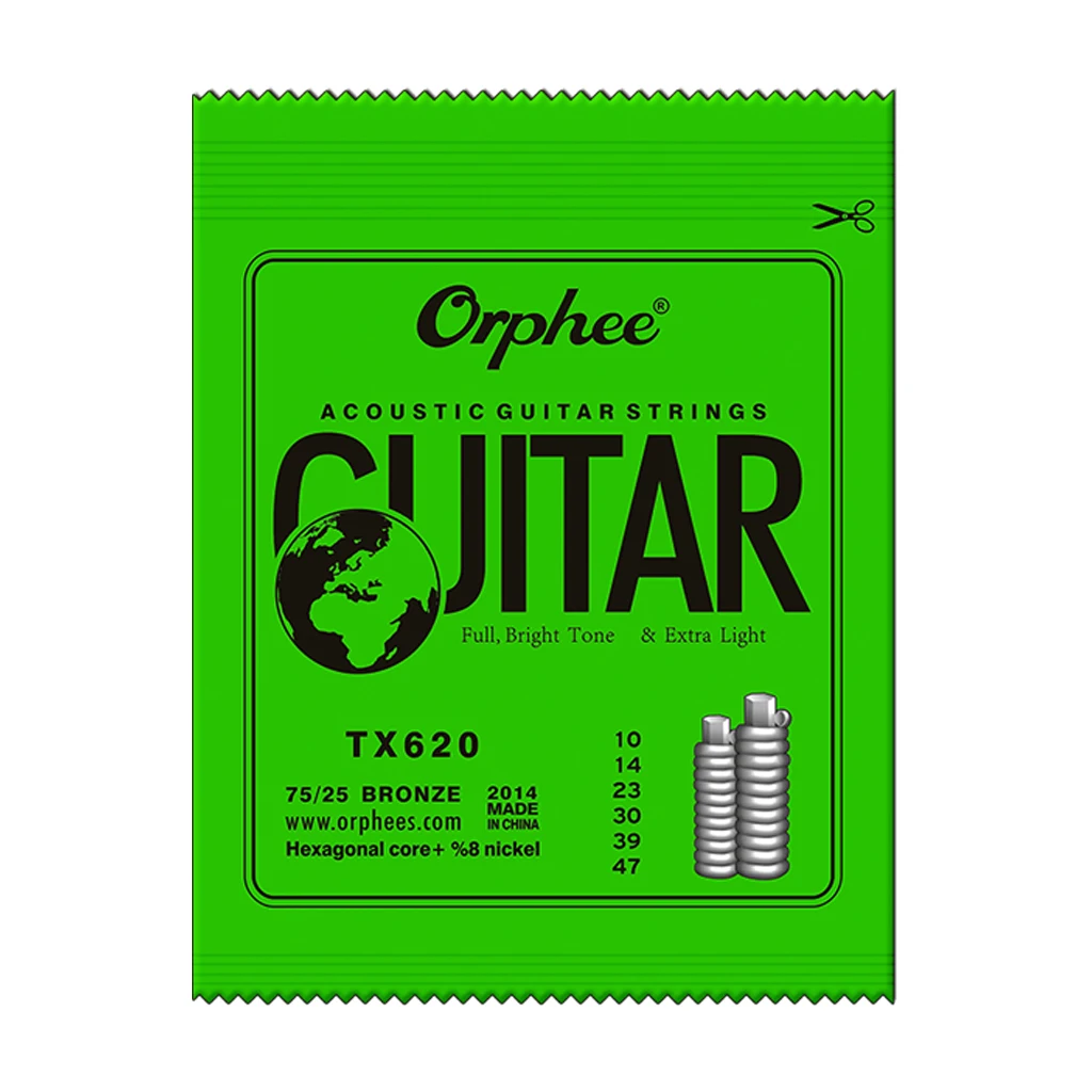 

Orphee TX620 Colorful Ball-End Phosphor Bronze Acoustic Guitar Strings Extra Light (010-047) Full Bright Tone 75/25 Bronze