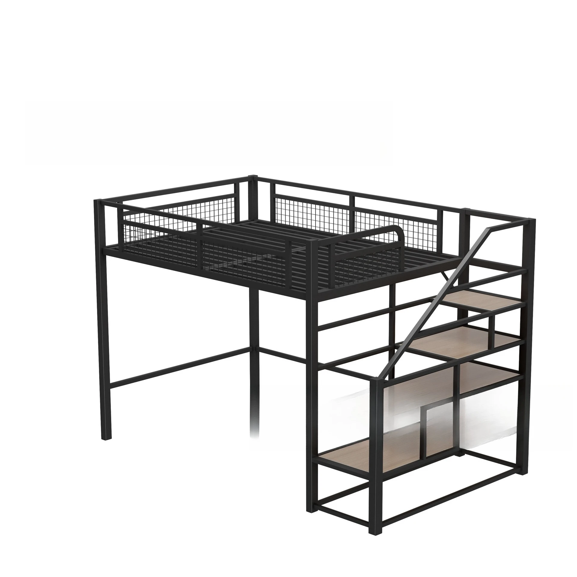 

Bed and table wrought iron elevated Small apartment loft space saving bunk