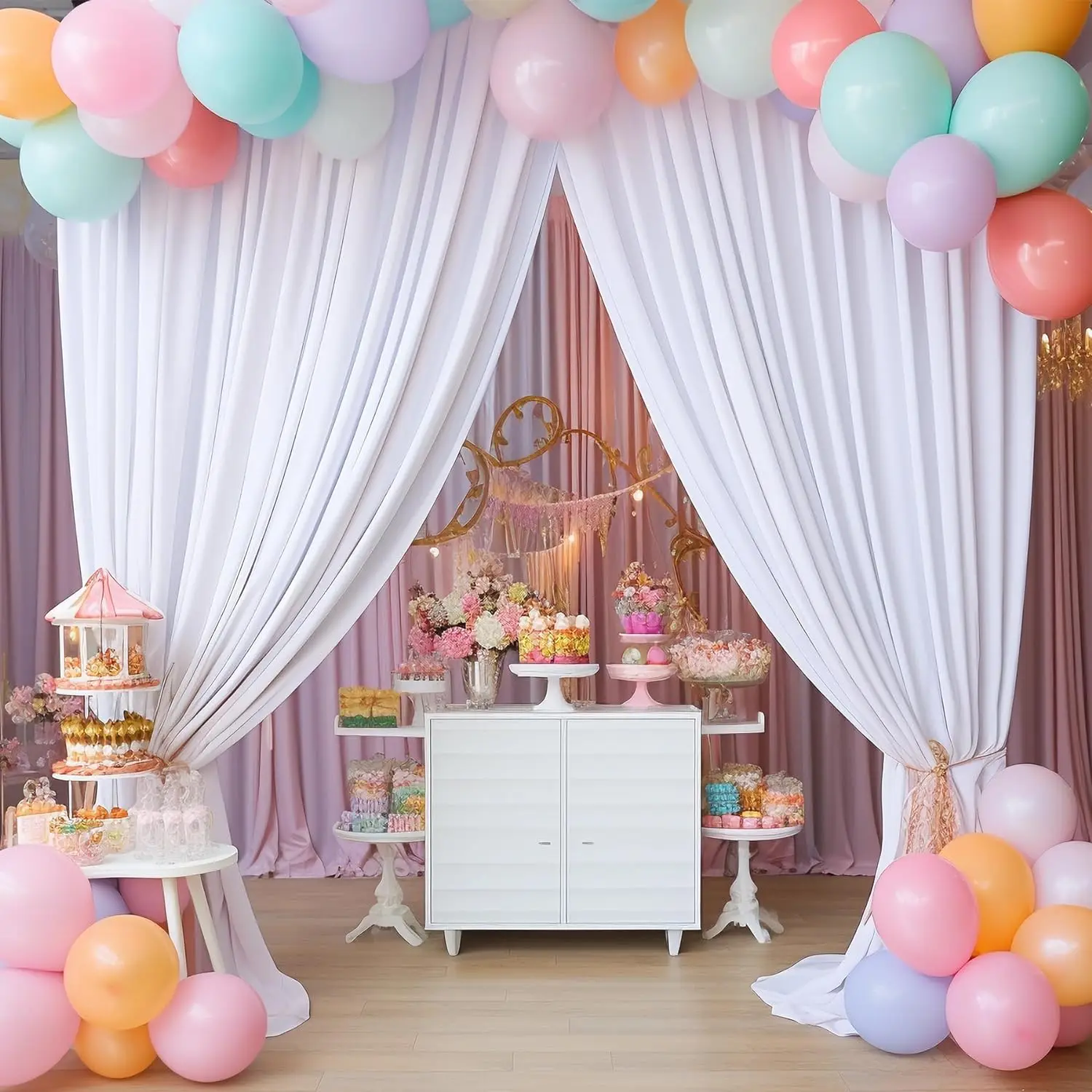 10ft x 10ft White Wrinkle Free Backdrop Curtains for Parties,2 Panels 5×10ft Thick Silky Polyester Photo Backdrop Drapes for Wed