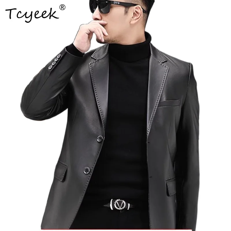 

Tcyeek Натуральная овчина Весна Осень Высококачественный модный костюм с воротником Мужская куртка из натуральной кожи Куртка Кожаная Мужская 가죽 자켓