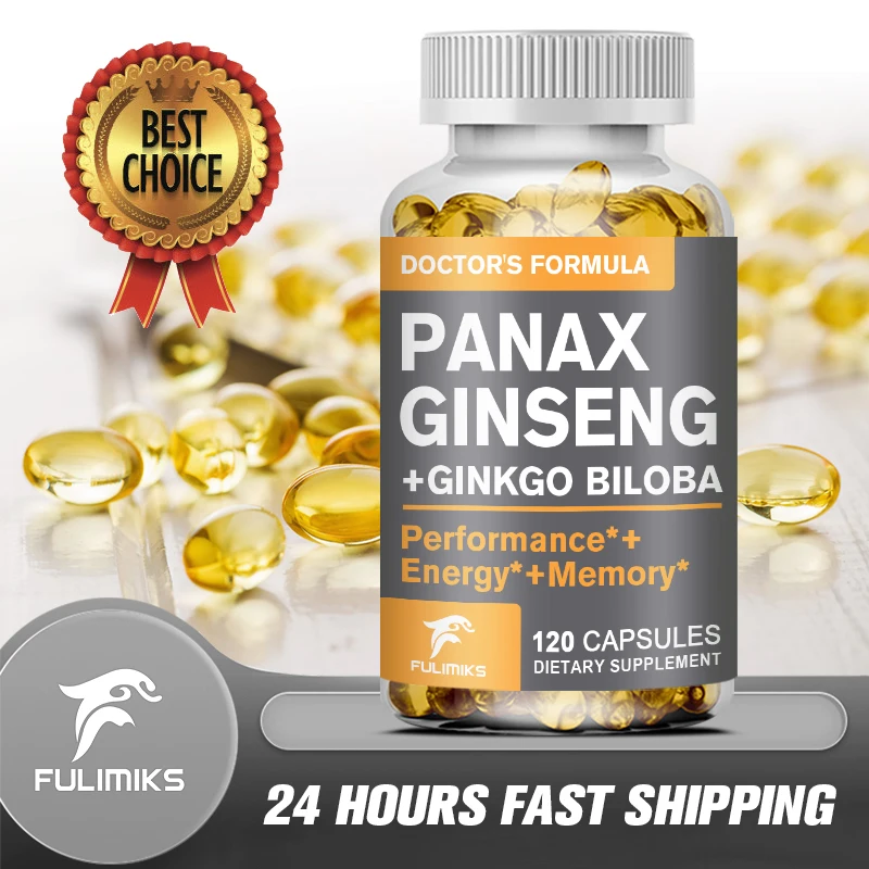 Korean Red Ginseng + Ginkgo Biloba, 1000mg High Potency, Boost Energy, Mood, Enhance Endurance Performance - 120 Capsules