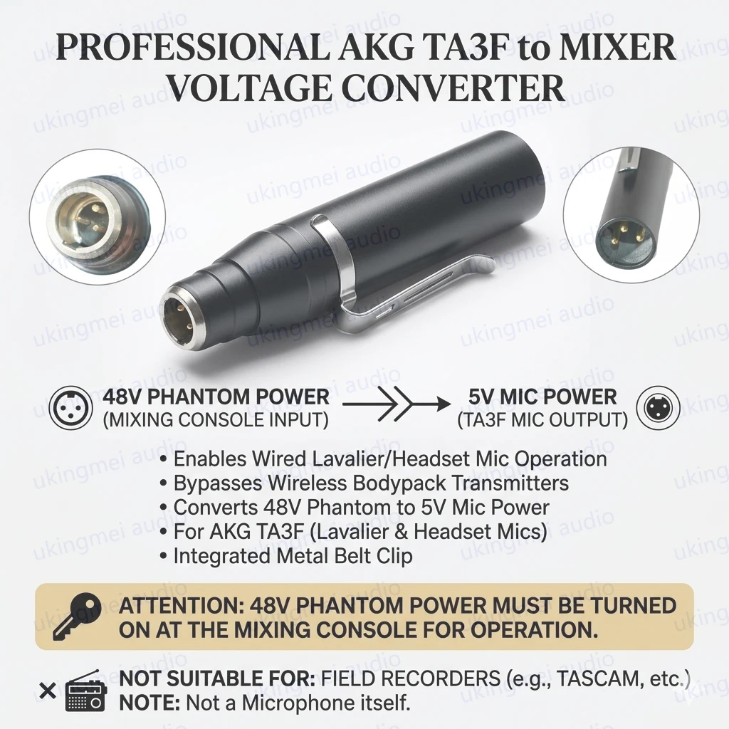 TA3F Mini 3Pin Input XLR to 3Pin Male XLR for AKG Lavalier Microphone Condenser Microphone Converter Phantom Power 48V Adapter