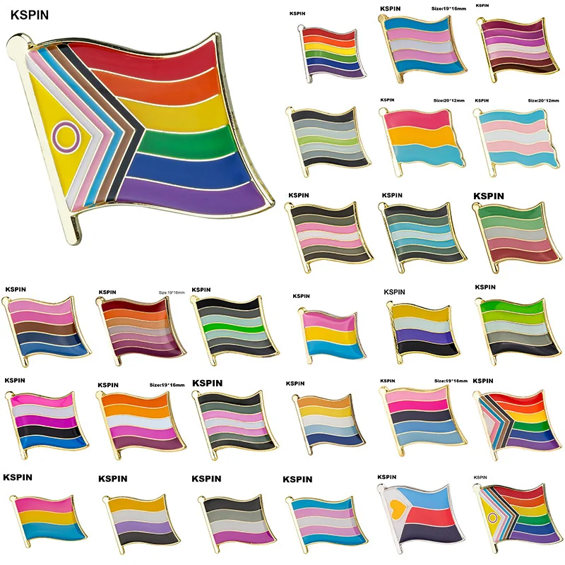 LGBT Gay Pride Rainbow Progress Pride Pansexual Bisexual Flag Metal Pinback Brooch Button Badges Symbol Pin