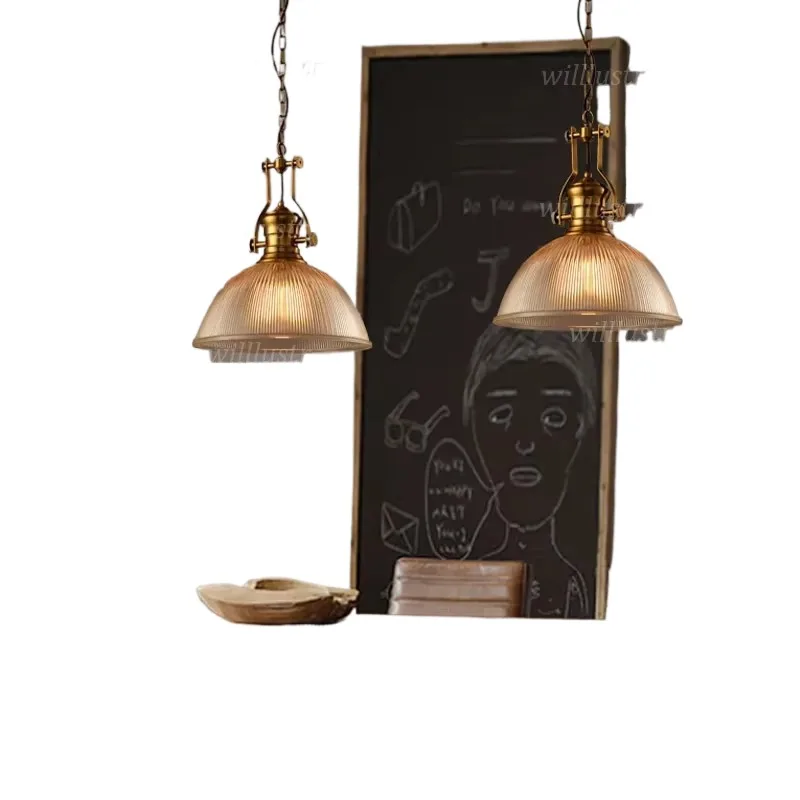 Vintage Ribbed Pendant Lounge Office Dinning Room Hanging Ceiling Chandelier Dasmani Retro Glass Suspension Lamp