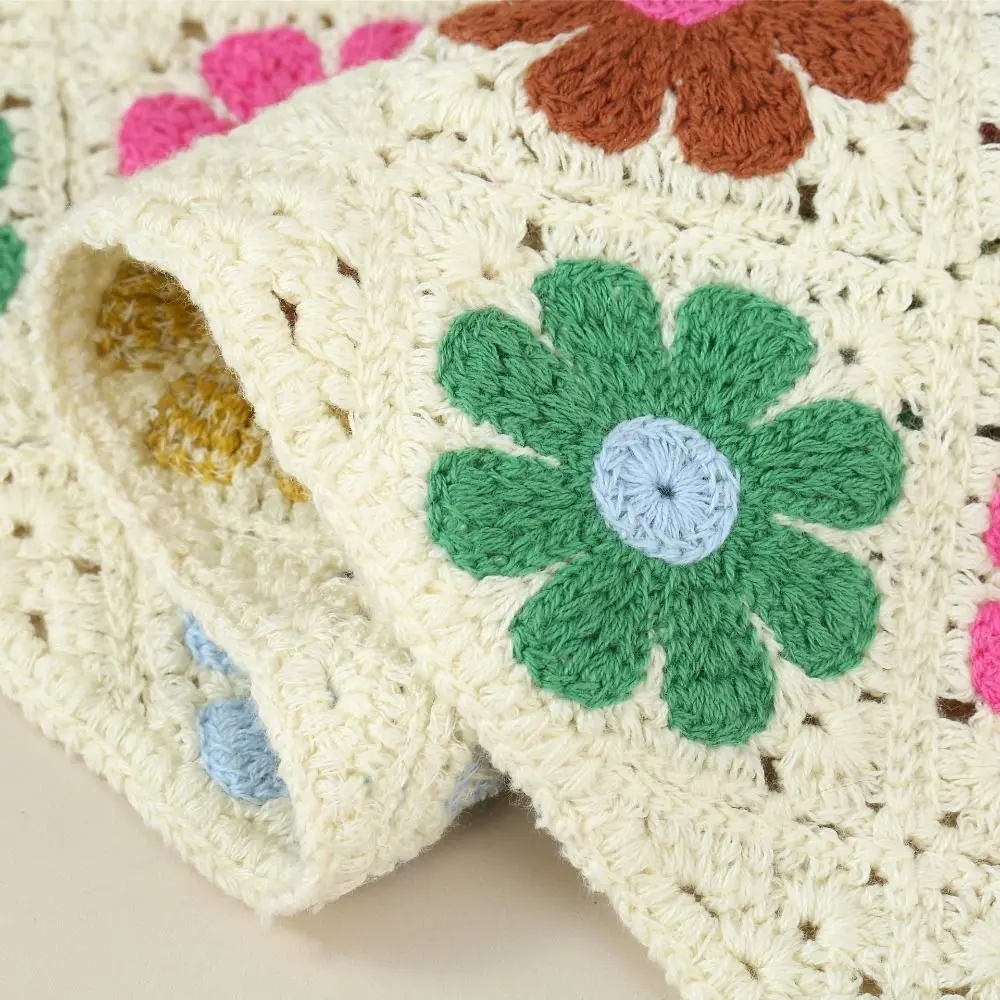 Elegant Hair Band Knitted Headband Flower Bohemian Triangle Turban Hollow Out Floral Women Hair Scarf Children