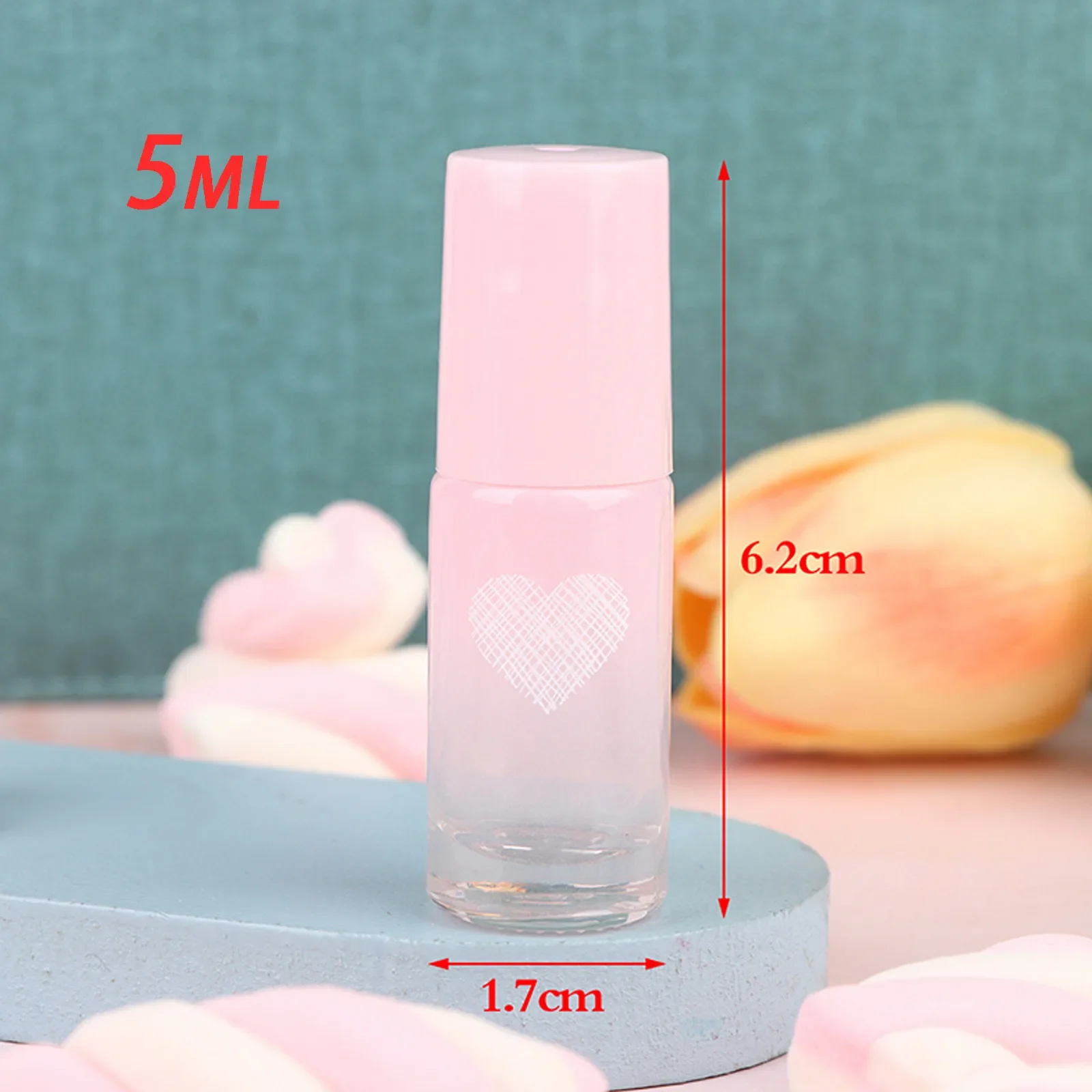 Gradient Pink Glass Roll on Bottle Empty Perfume Bottle Love Pattern Essential Oil Roller Ball Bottle Liquid Makeup Container